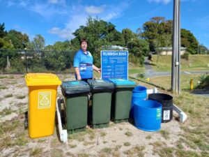 Recycling station at Ruakākā Beach Holiday Park